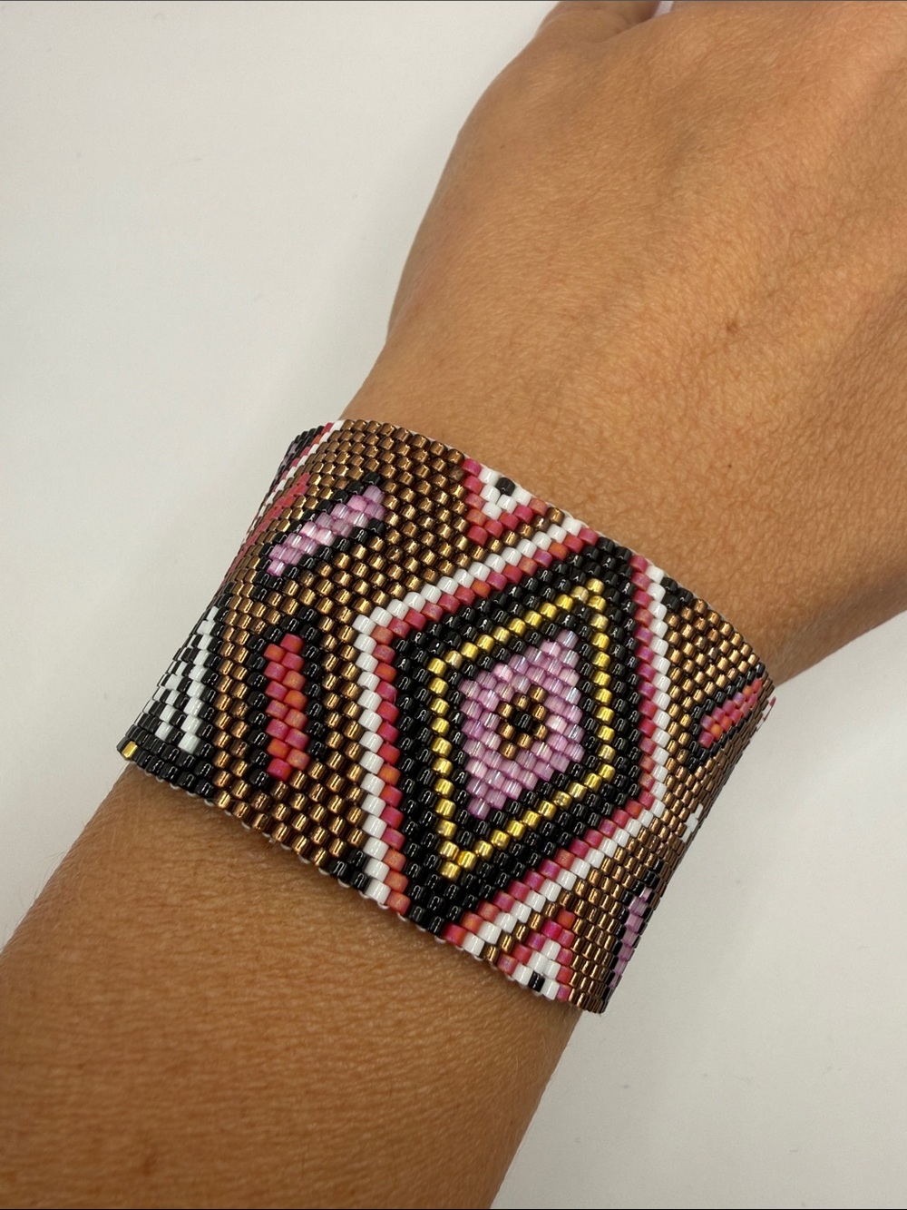 Vintage Multicolored Seed Beaded Large Cuff Bangle Statement Bracelet